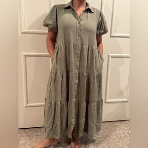 THARI viscose/linen maxi dress with side pockets